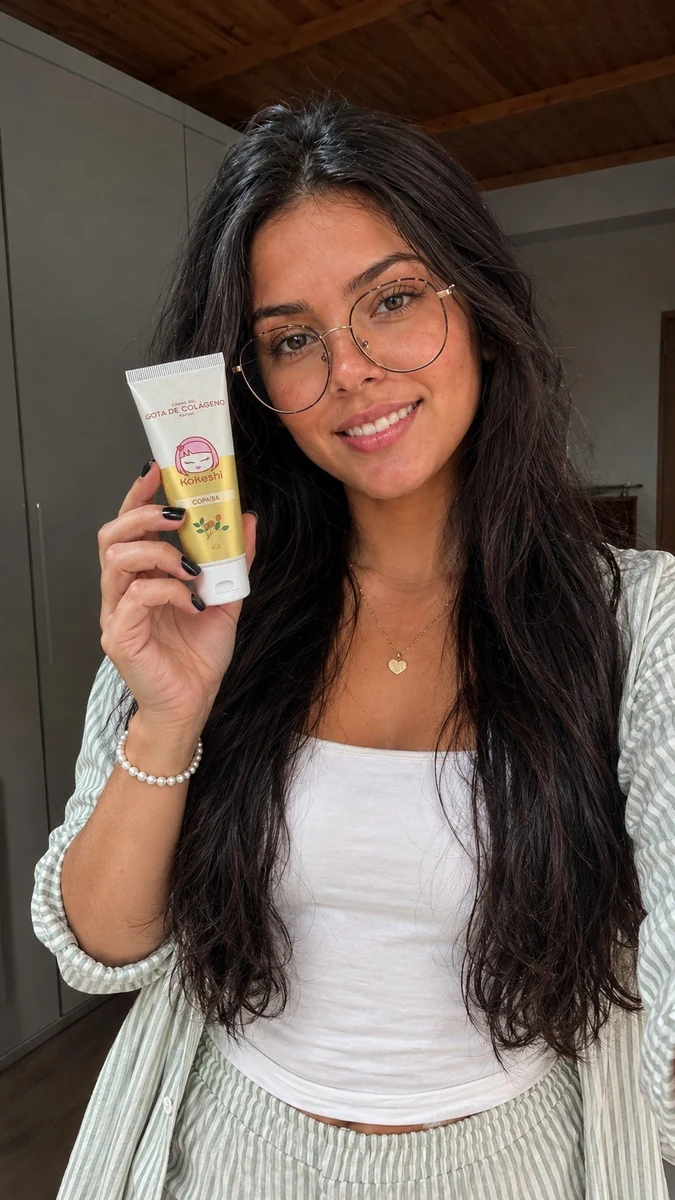 Isa em foto ultra realista apresentando um produto de beleza